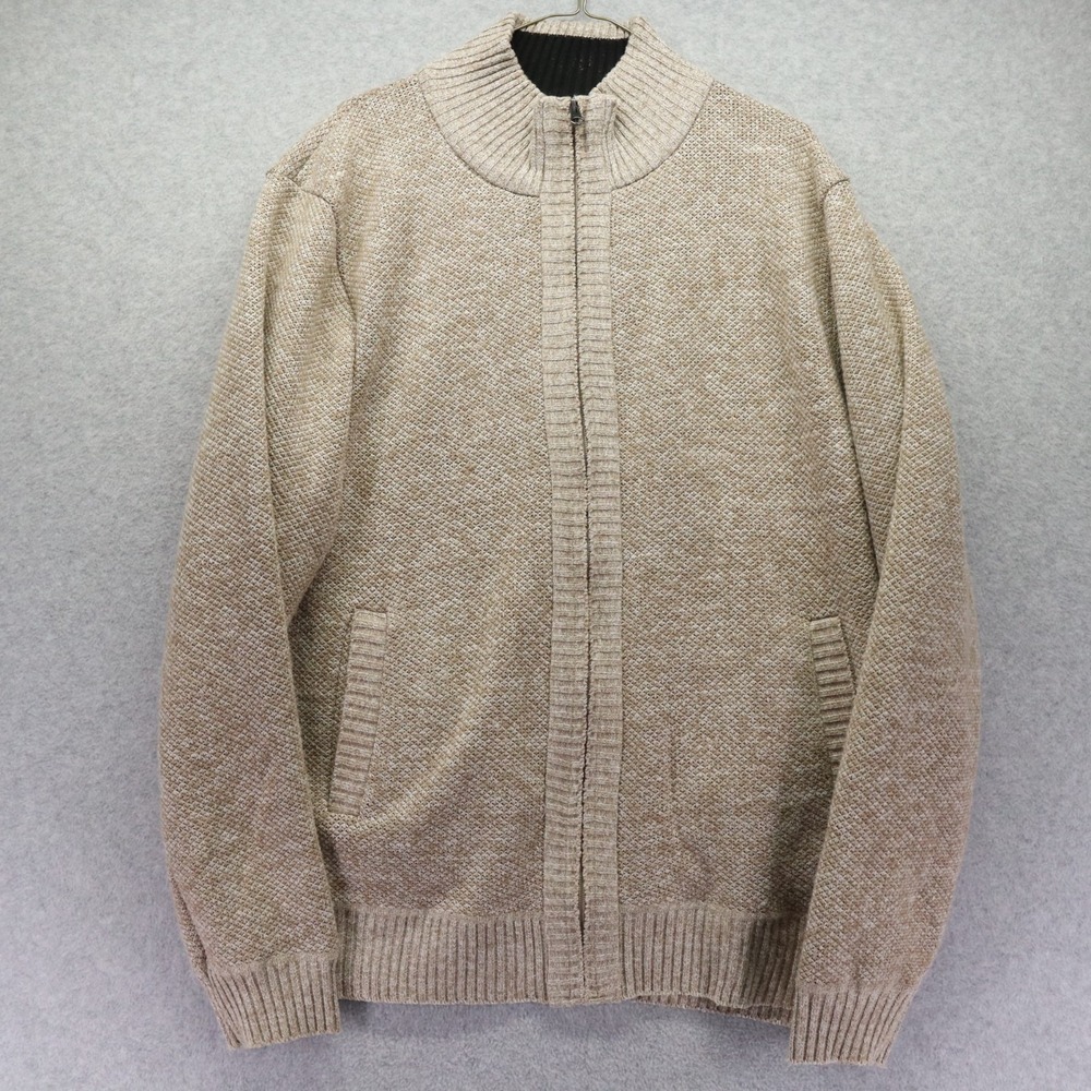 Buffalo David Bitton Sweater Mens XL Cardigan Full Zip Mock Neck Tan Long Sleeve